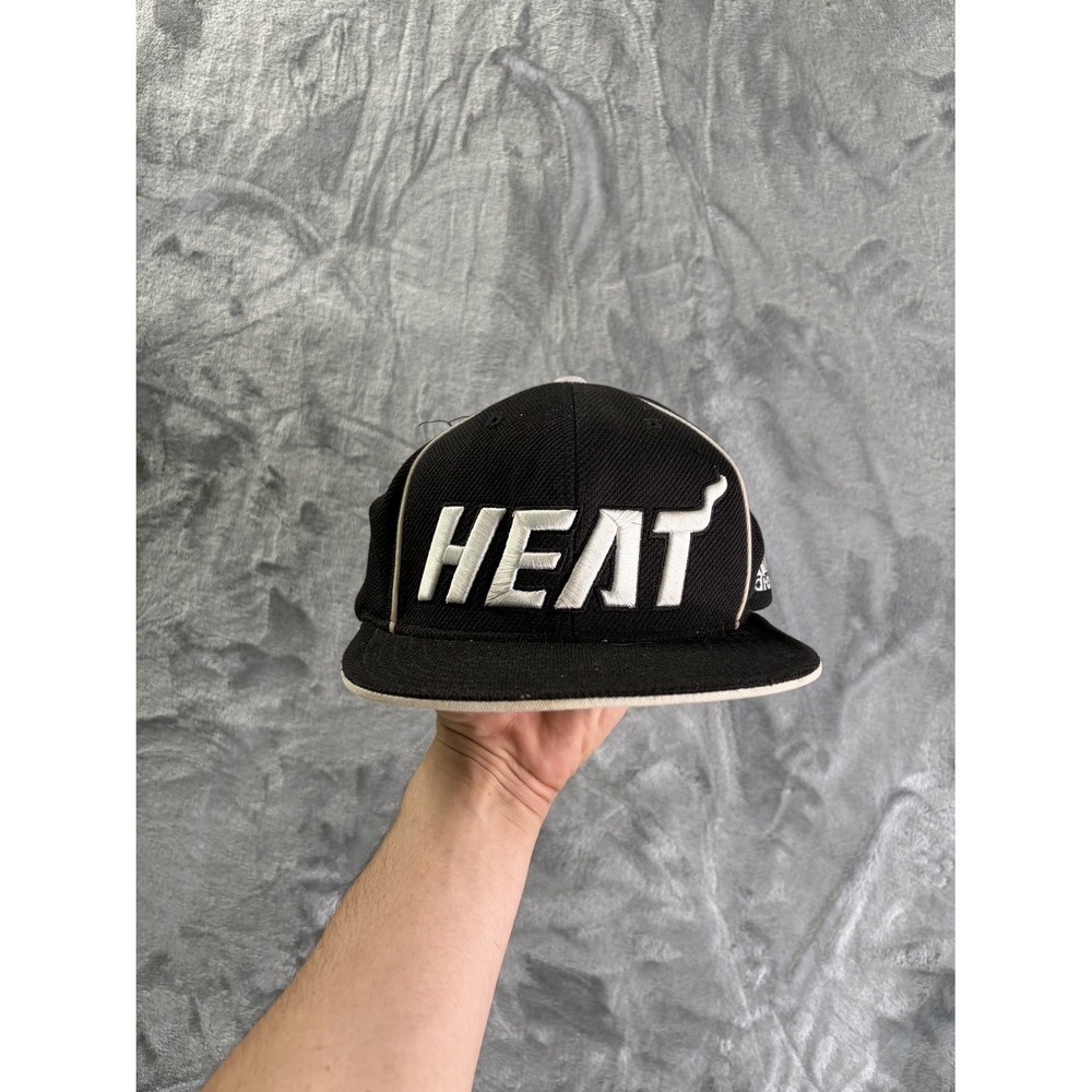 adidas Miami Heat NBA Snapback Hat Black Polyester 6-Panel Flat Brim Cap OSFM